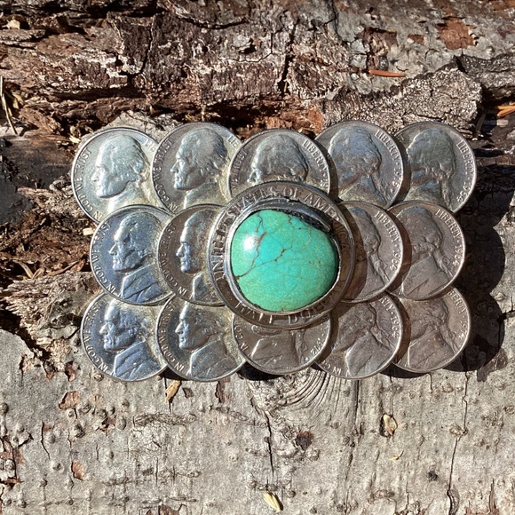 Handmade Nickel Quarter Green Turquoise Artisan Belt Buckle main image 4
